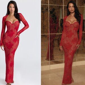 House of CB Lucienne red lace embroidered maxi dress - limited edition